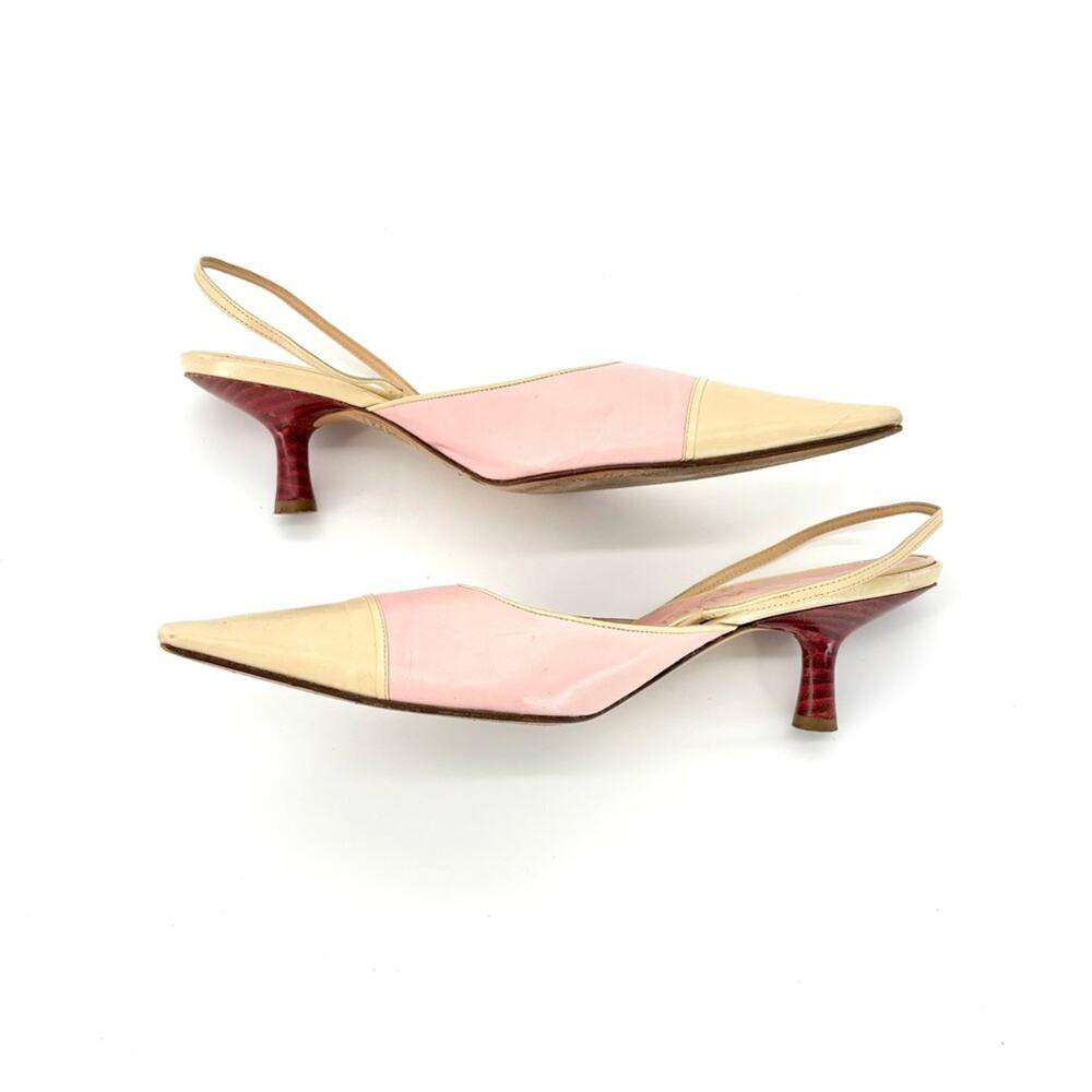 Vintage Chanel Pastel Pink Cap Toe Slingback Kitten Heel Pointed Toe Pumps 36 - Picture 4 of 7